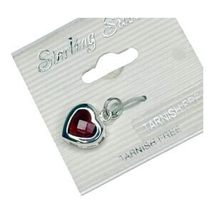 Sterling Silver Red Heart Charm For Necklace or Bracelet 3/8" Valentine Love New